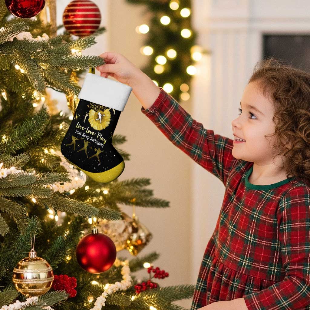 Softball Sunflower Yellow Black Christmas Stocking Xmas Holiday Patterns - Wonder Print Shop