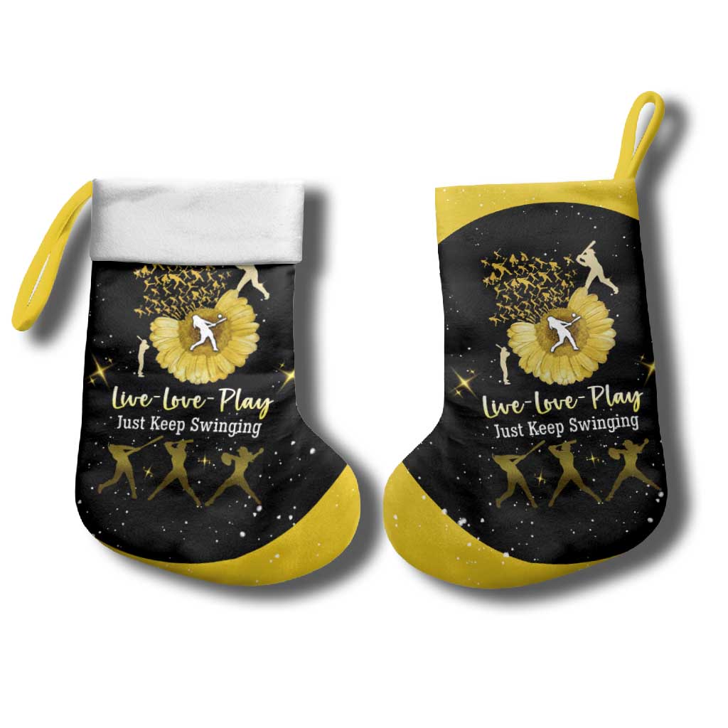 Softball Sunflower Yellow Black Christmas Stocking Xmas Holiday Patterns - Wonder Print Shop