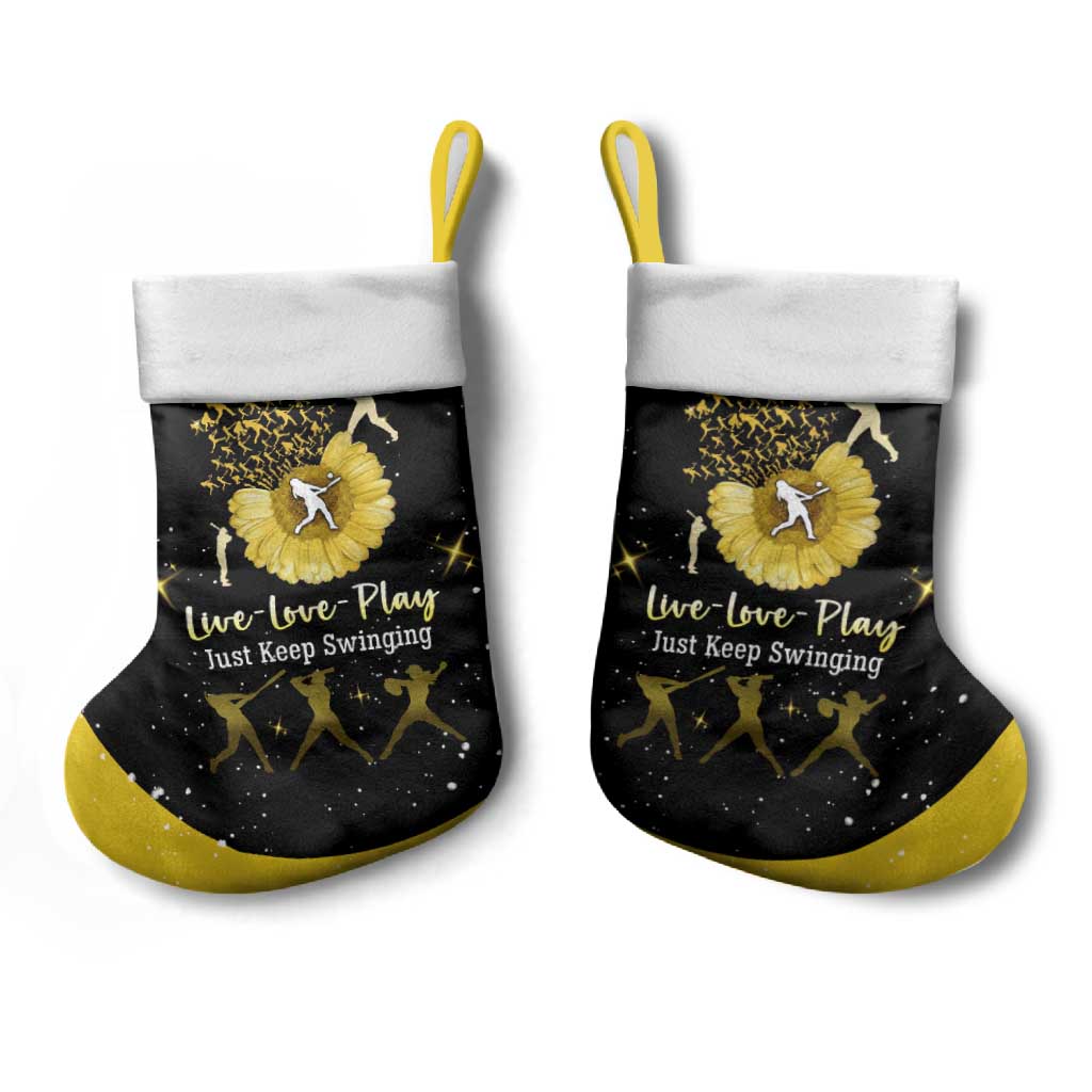 Softball Sunflower Yellow Black Christmas Stocking Xmas Holiday Patterns - Wonder Print Shop