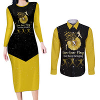 Softball Sunflower Yellow Black Christmas Couples Matching Long Sleeve Bodycon Dress and Long Sleeve Button Shirt Xmas Holiday Patterns - Wonder Print Shop