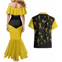 Softball Sunflower Yellow Black Christmas Couples Matching Mermaid Dress and Hawaiian Shirt Xmas Holiday Patterns - Wonder Print Shop