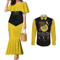 Softball Sunflower Yellow Black Christmas Couples Matching Mermaid Dress and Long Sleeve Button Shirt Xmas Holiday Patterns - Wonder Print Shop