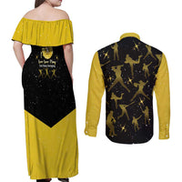 Softball Sunflower Yellow Black Christmas Couples Matching Off Shoulder Maxi Dress and Long Sleeve Button Shirt Xmas Holiday Patterns - Wonder Print Shop