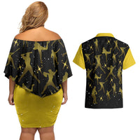 Softball Sunflower Yellow Black Christmas Couples Matching Off Shoulder Short Dress and Hawaiian Shirt Xmas Holiday Patterns - Wonder Print Shop