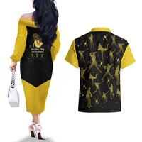 Softball Sunflower Yellow Black Christmas Couples Matching Off The Shoulder Long Sleeve Dress and Hawaiian Shirt Xmas Holiday Patterns - Wonder Print Shop