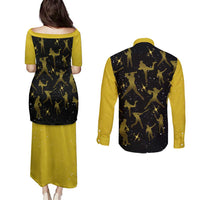 Softball Sunflower Yellow Black Christmas Couples Matching Puletasi and Long Sleeve Button Shirt Xmas Holiday Patterns - Wonder Print Shop