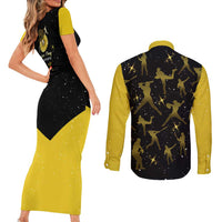 Softball Sunflower Yellow Black Christmas Couples Matching Short Sleeve Bodycon Dress and Long Sleeve Button Shirt Xmas Holiday Patterns - Wonder Print Shop