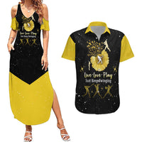 Softball Sunflower Yellow Black Christmas Couples Matching Summer Maxi Dress and Hawaiian Shirt Xmas Holiday Patterns - Wonder Print Shop