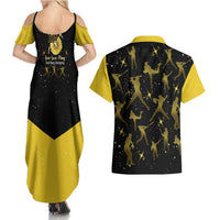 Softball Sunflower Yellow Black Christmas Couples Matching Summer Maxi Dress and Hawaiian Shirt Xmas Holiday Patterns - Wonder Print Shop
