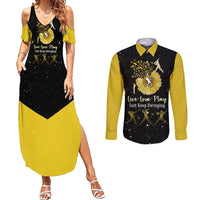 Softball Sunflower Yellow Black Christmas Couples Matching Summer Maxi Dress and Long Sleeve Button Shirt Xmas Holiday Patterns - Wonder Print Shop