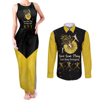 Softball Sunflower Yellow Black Christmas Couples Matching Tank Maxi Dress and Long Sleeve Button Shirt Xmas Holiday Patterns - Wonder Print Shop