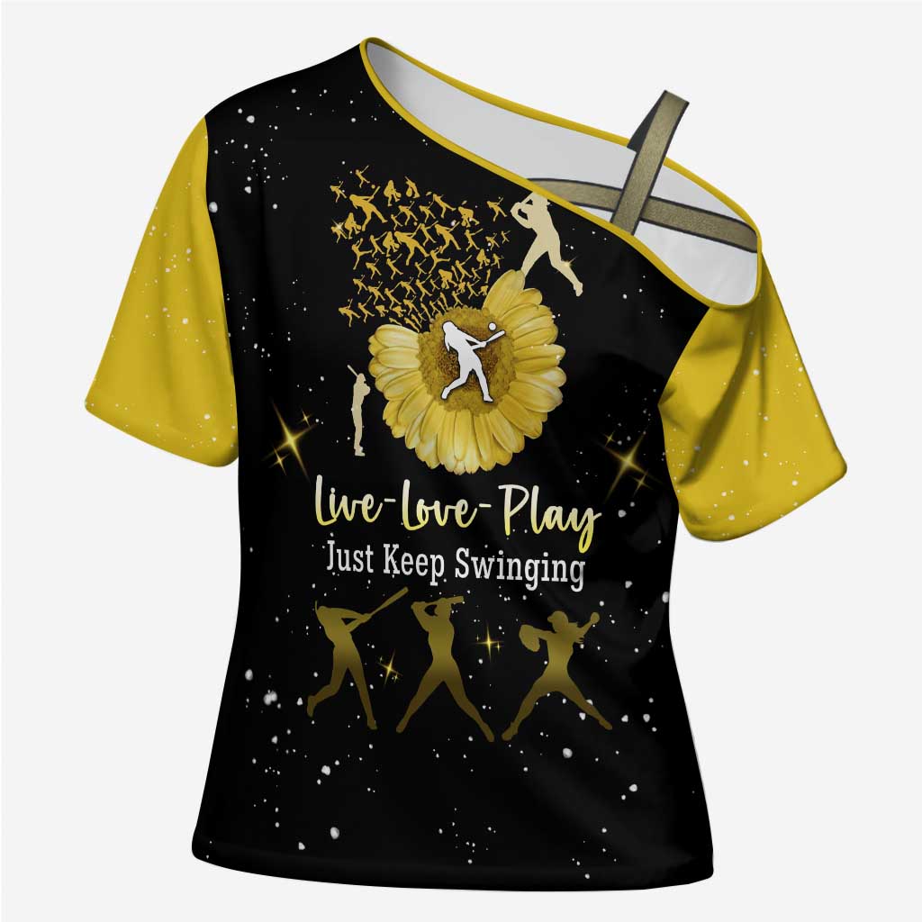 Softball Sunflower Yellow Black Christmas Cross Shoulder Shirt Xmas Holiday Patterns - Wonder Print Shop