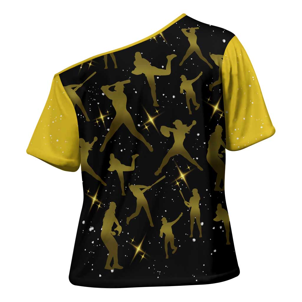 Softball Sunflower Yellow Black Christmas Cross Shoulder Shirt Xmas Holiday Patterns - Wonder Print Shop