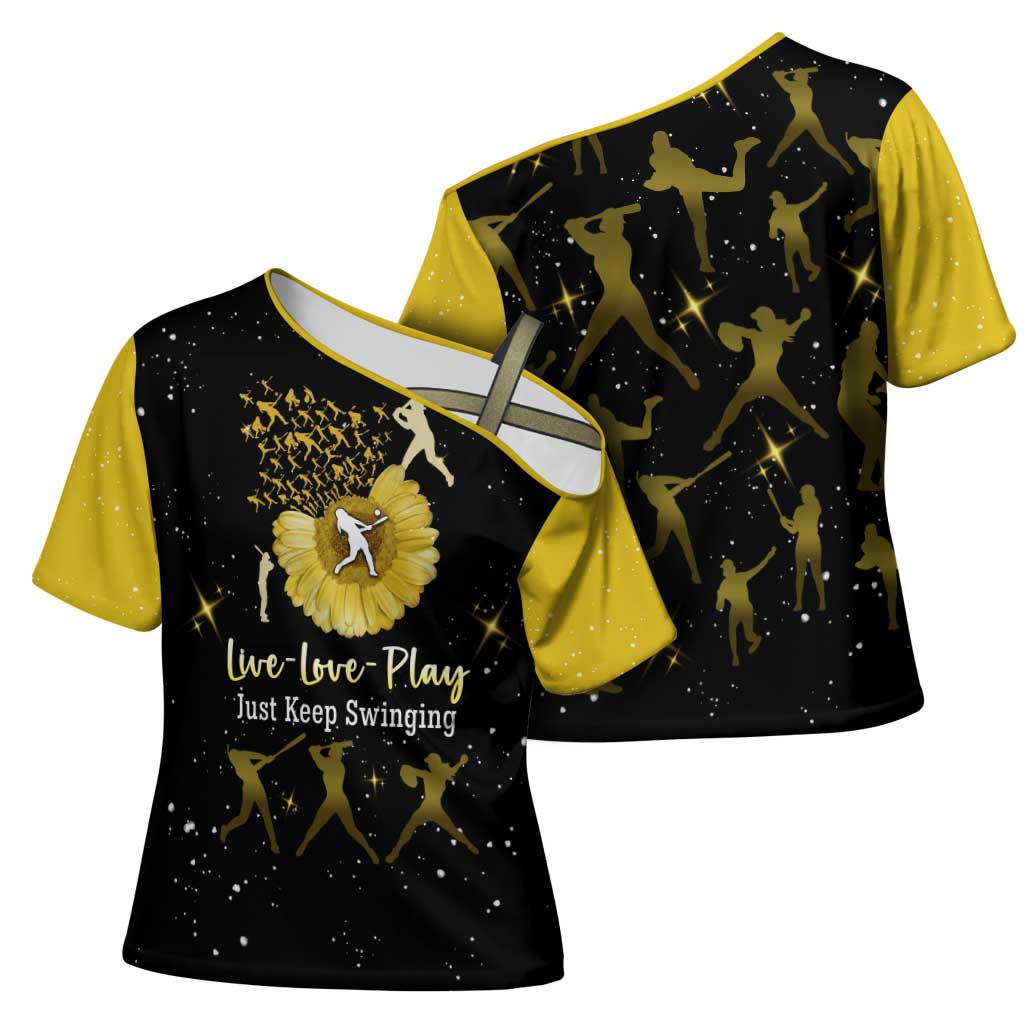 Softball Sunflower Yellow Black Christmas Cross Shoulder Shirt Xmas Holiday Patterns - Wonder Print Shop