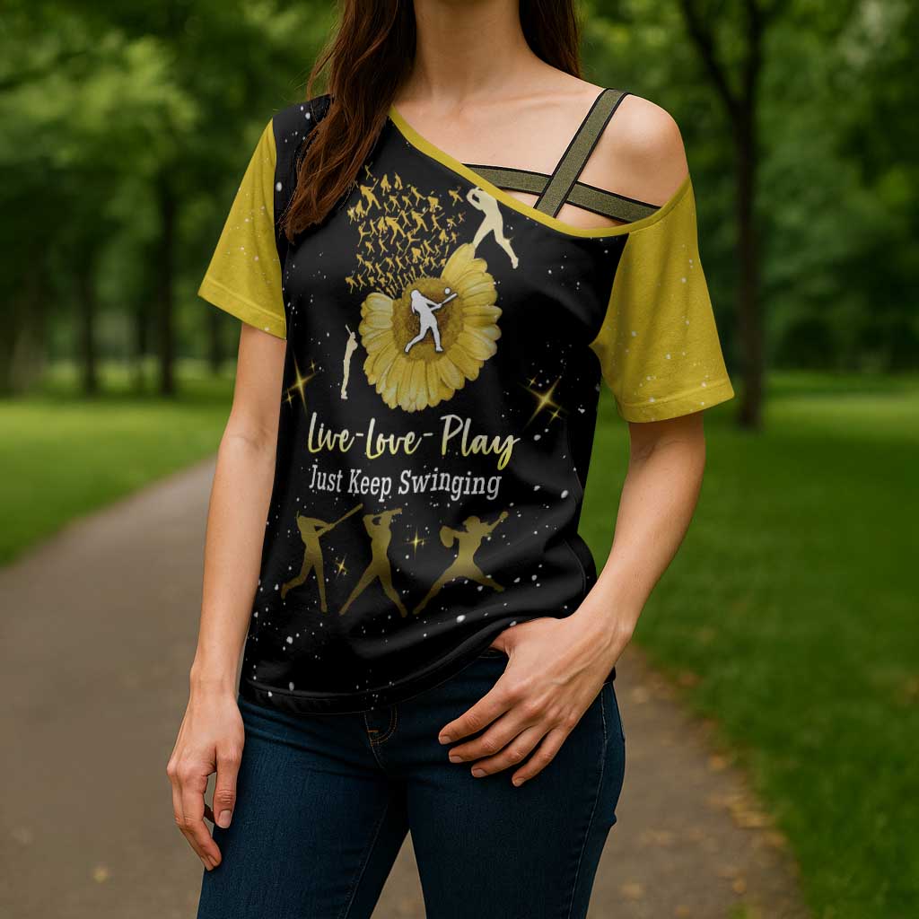 Softball Sunflower Yellow Black Christmas Cross Shoulder Shirt Xmas Holiday Patterns - Wonder Print Shop