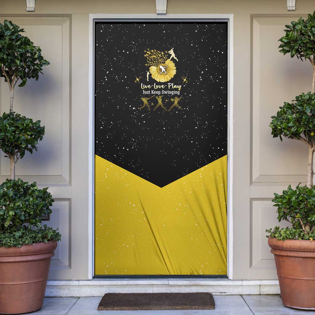 Softball Sunflower Yellow Black Christmas Door Cover Xmas Holiday Patterns - Wonder Print Shop