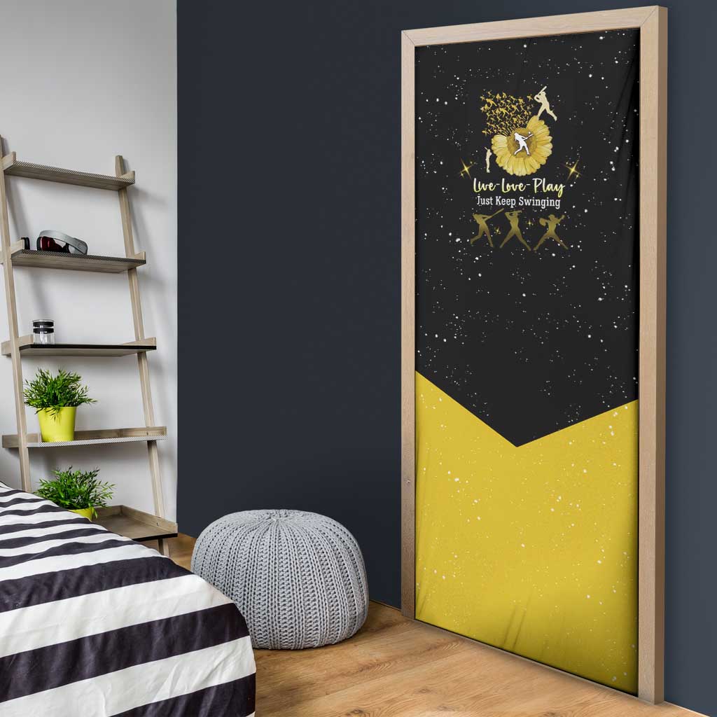 Softball Sunflower Yellow Black Christmas Door Cover Xmas Holiday Patterns - Wonder Print Shop