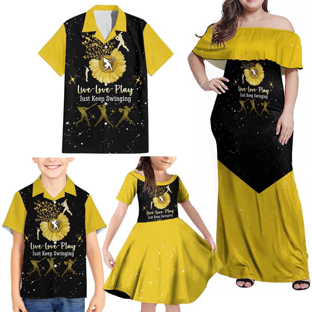Softball Sunflower Yellow Black Christmas Family Matching Off Shoulder Maxi Dress and Hawaiian Shirt Xmas Holiday Patterns - Wonder Print Shop