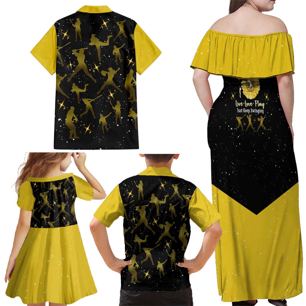 Softball Sunflower Yellow Black Christmas Family Matching Off Shoulder Maxi Dress and Hawaiian Shirt Xmas Holiday Patterns - Wonder Print Shop