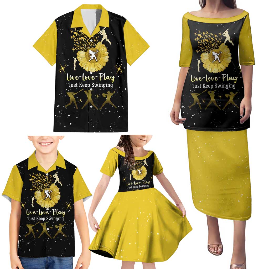 Softball Sunflower Yellow Black Christmas Family Matching Puletasi and Hawaiian Shirt Xmas Holiday Patterns - Wonder Print Shop