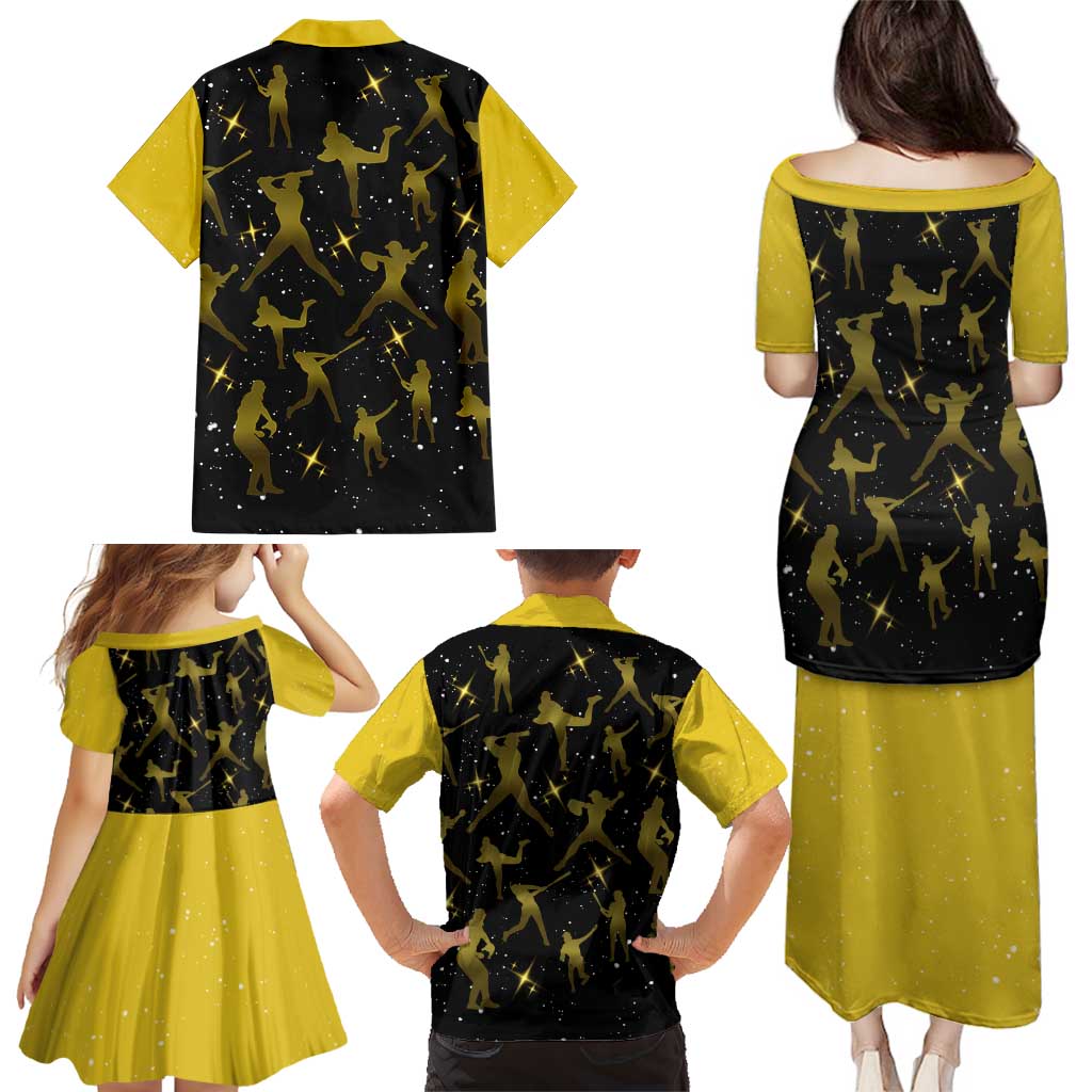 Softball Sunflower Yellow Black Christmas Family Matching Puletasi and Hawaiian Shirt Xmas Holiday Patterns - Wonder Print Shop