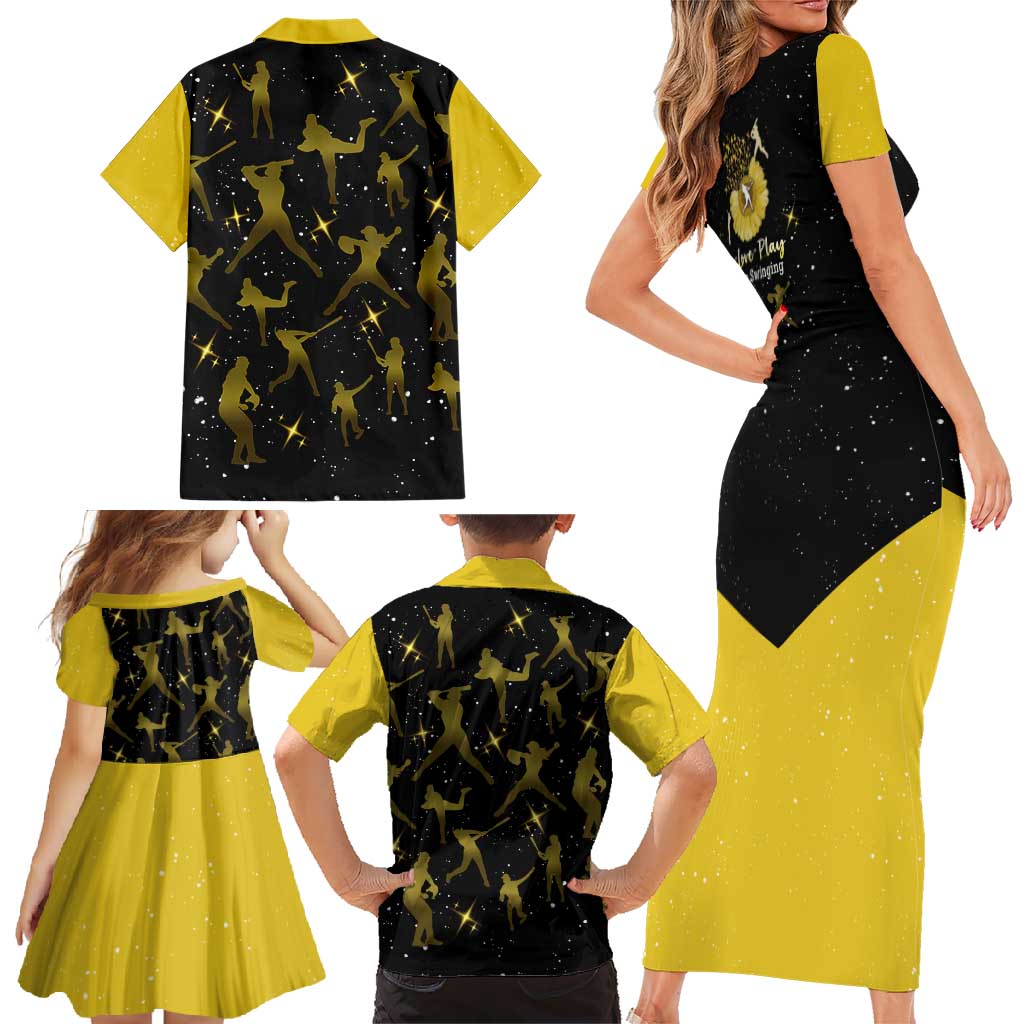 Softball Sunflower Yellow Black Christmas Family Matching Short Sleeve Bodycon Dress and Hawaiian Shirt Xmas Holiday Patterns - Wonder Print Shop