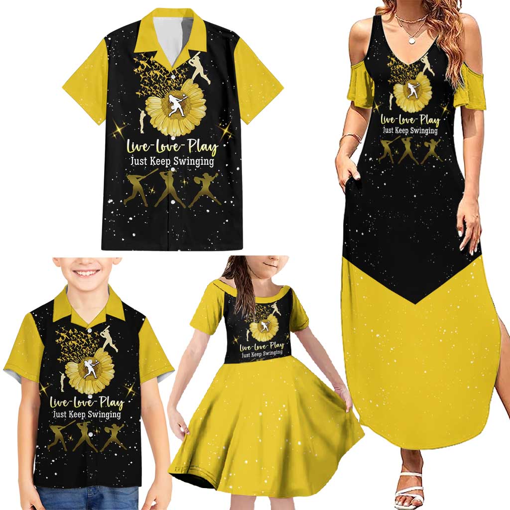 Softball Sunflower Yellow Black Christmas Family Matching Summer Maxi Dress and Hawaiian Shirt Xmas Holiday Patterns - Wonder Print Shop