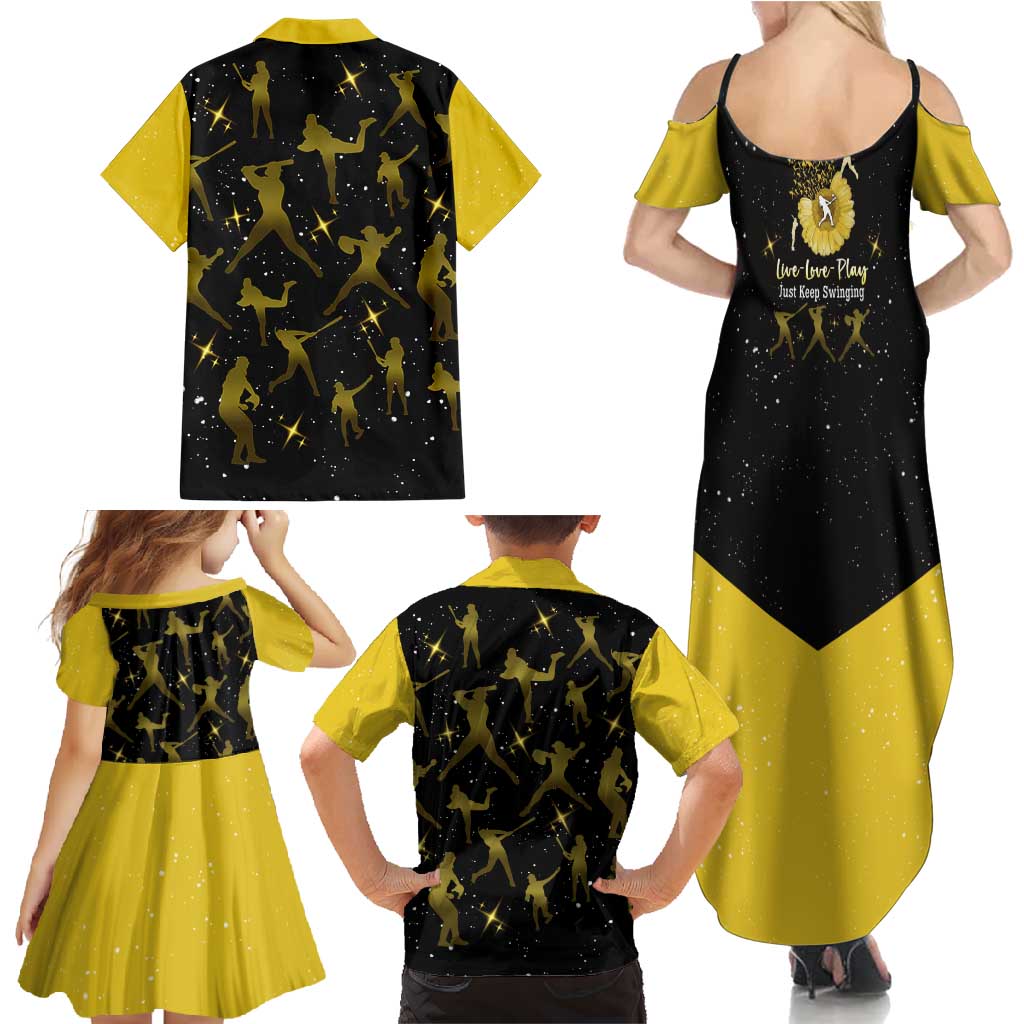 Softball Sunflower Yellow Black Christmas Family Matching Summer Maxi Dress and Hawaiian Shirt Xmas Holiday Patterns - Wonder Print Shop