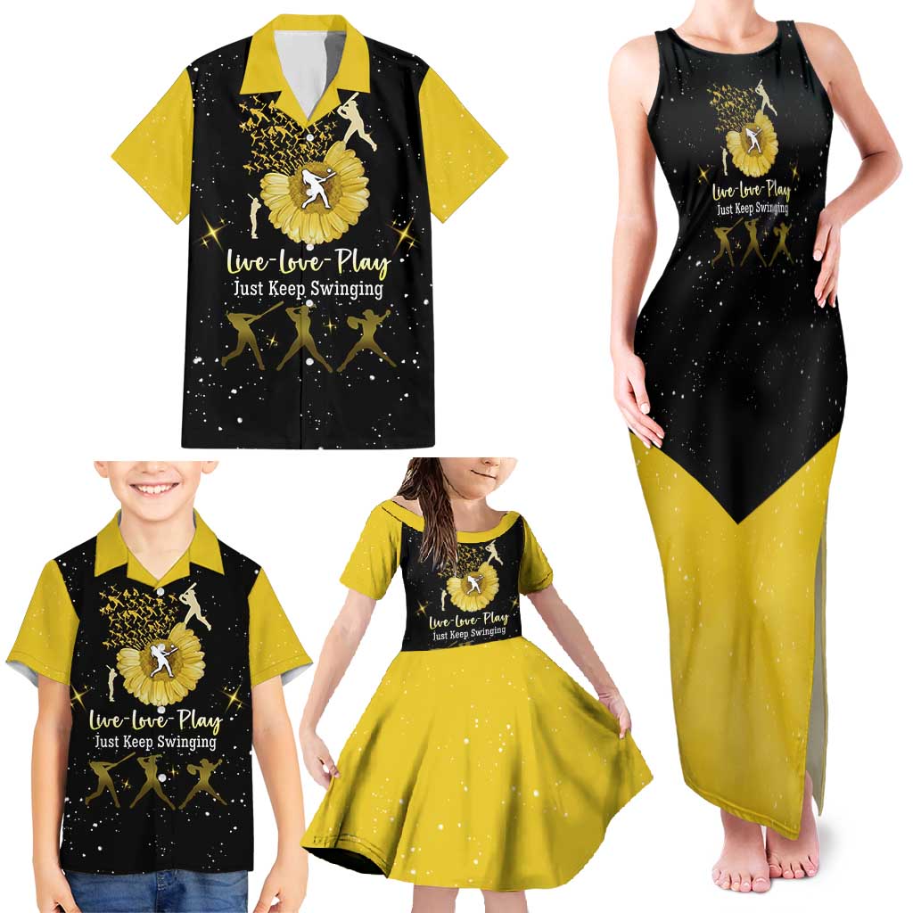 Softball Sunflower Yellow Black Christmas Family Matching Tank Maxi Dress and Hawaiian Shirt Xmas Holiday Patterns - Wonder Print Shop