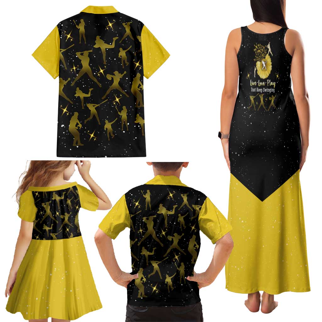 Softball Sunflower Yellow Black Christmas Family Matching Tank Maxi Dress and Hawaiian Shirt Xmas Holiday Patterns - Wonder Print Shop