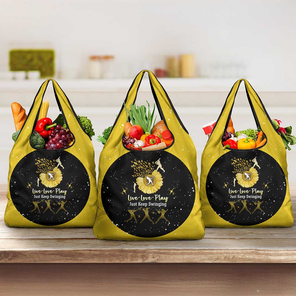 Softball Sunflower Yellow Black Christmas Grocery Bag Xmas Holiday Patterns - Wonder Print Shop