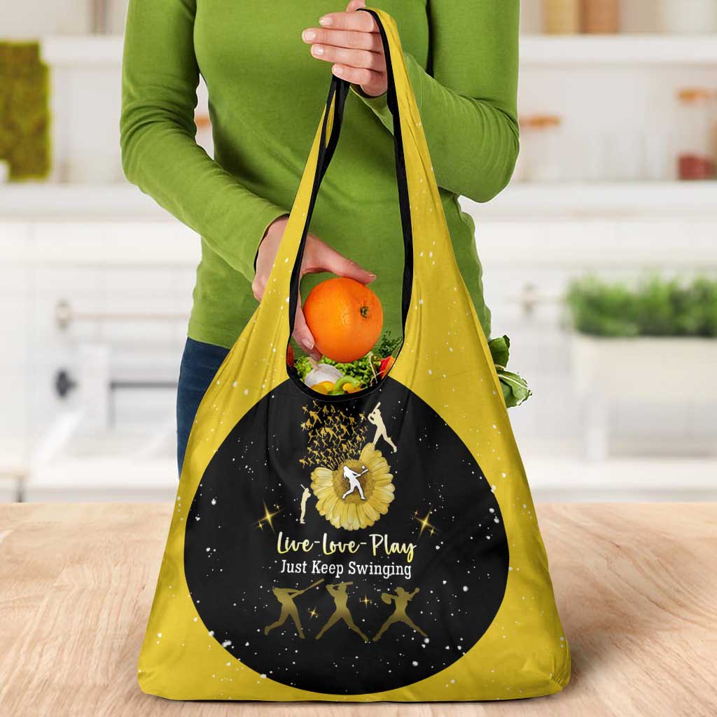 Softball Sunflower Yellow Black Christmas Grocery Bag Xmas Holiday Patterns - Wonder Print Shop