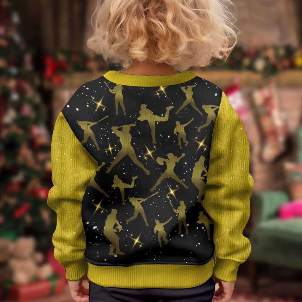 Softball Sunflower Yellow Black Christmas Kid Ugly Christmas Sweater Xmas Holiday Patterns - Wonder Print Shop