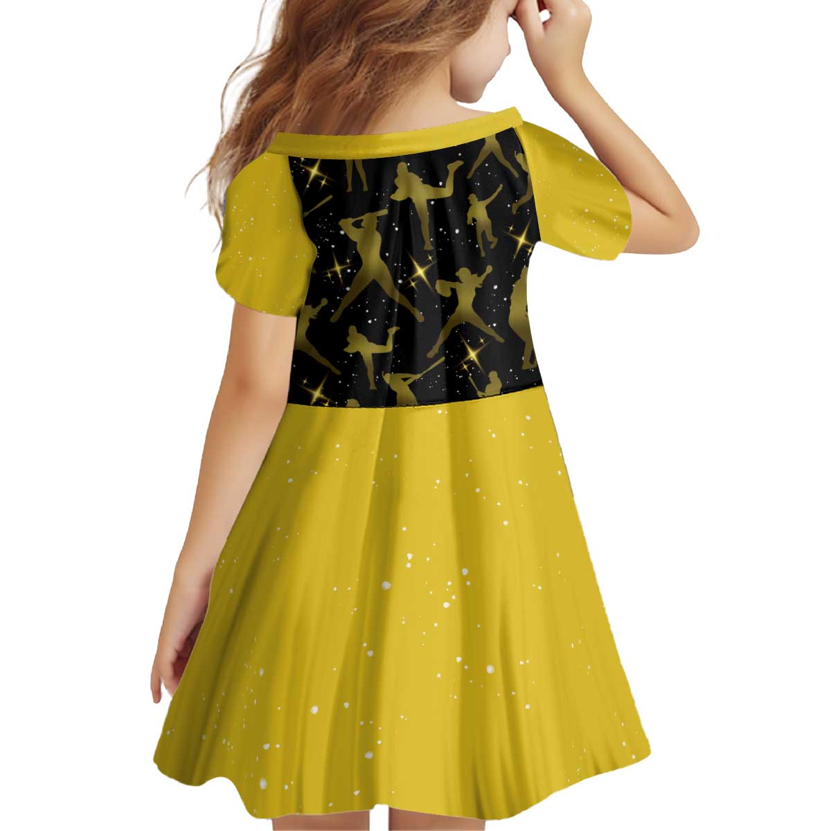 Softball Sunflower Yellow Black Christmas Kid Short Sleeve Dress Xmas Holiday Patterns - Wonder Print Shop