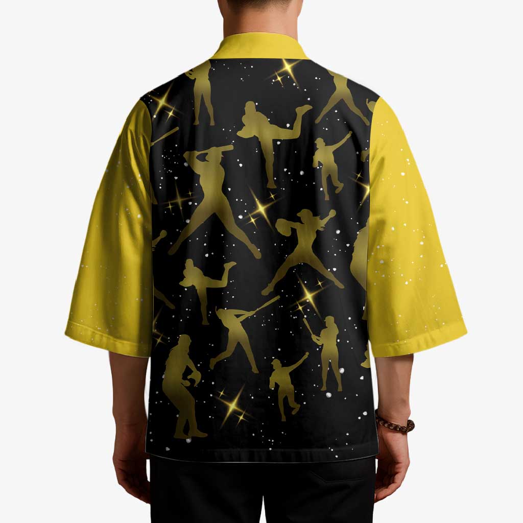 Softball Sunflower Yellow Black Christmas Kimono Xmas Holiday Patterns - Wonder Print Shop