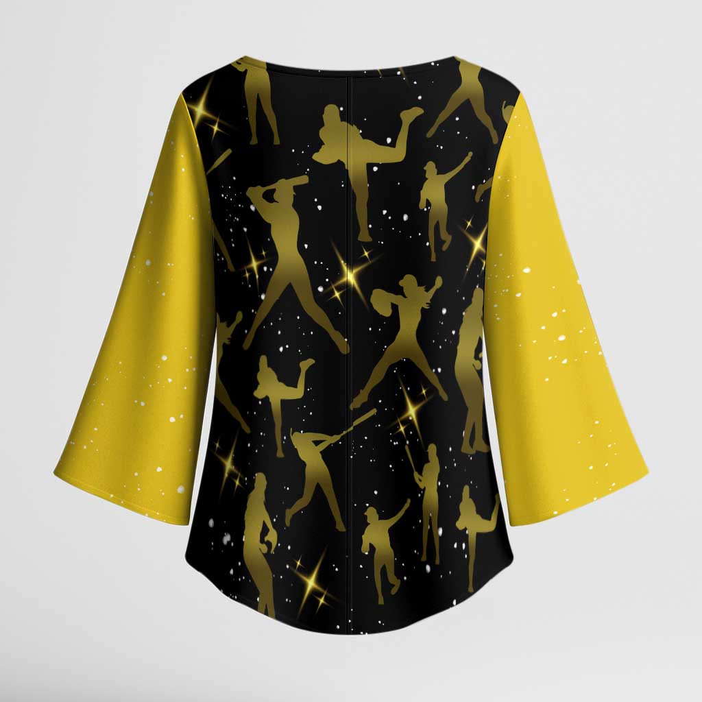 Softball Sunflower Yellow Black Christmas Kimono Sleeve Blouse Xmas Holiday Patterns - Wonder Print Shop