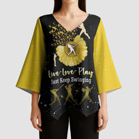 Softball Sunflower Yellow Black Christmas Kimono Sleeve Blouse Xmas Holiday Patterns - Wonder Print Shop