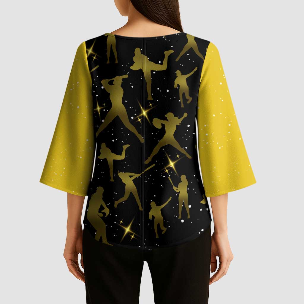 Softball Sunflower Yellow Black Christmas Kimono Sleeve Blouse Xmas Holiday Patterns - Wonder Print Shop