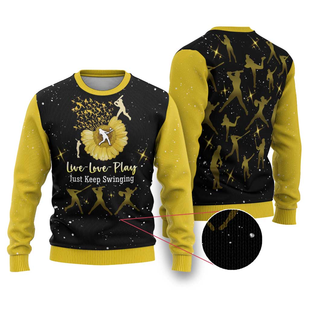 Softball Sunflower Yellow Black Christmas Ugly Christmas Sweater Xmas Holiday Patterns - Wonder Print Shop