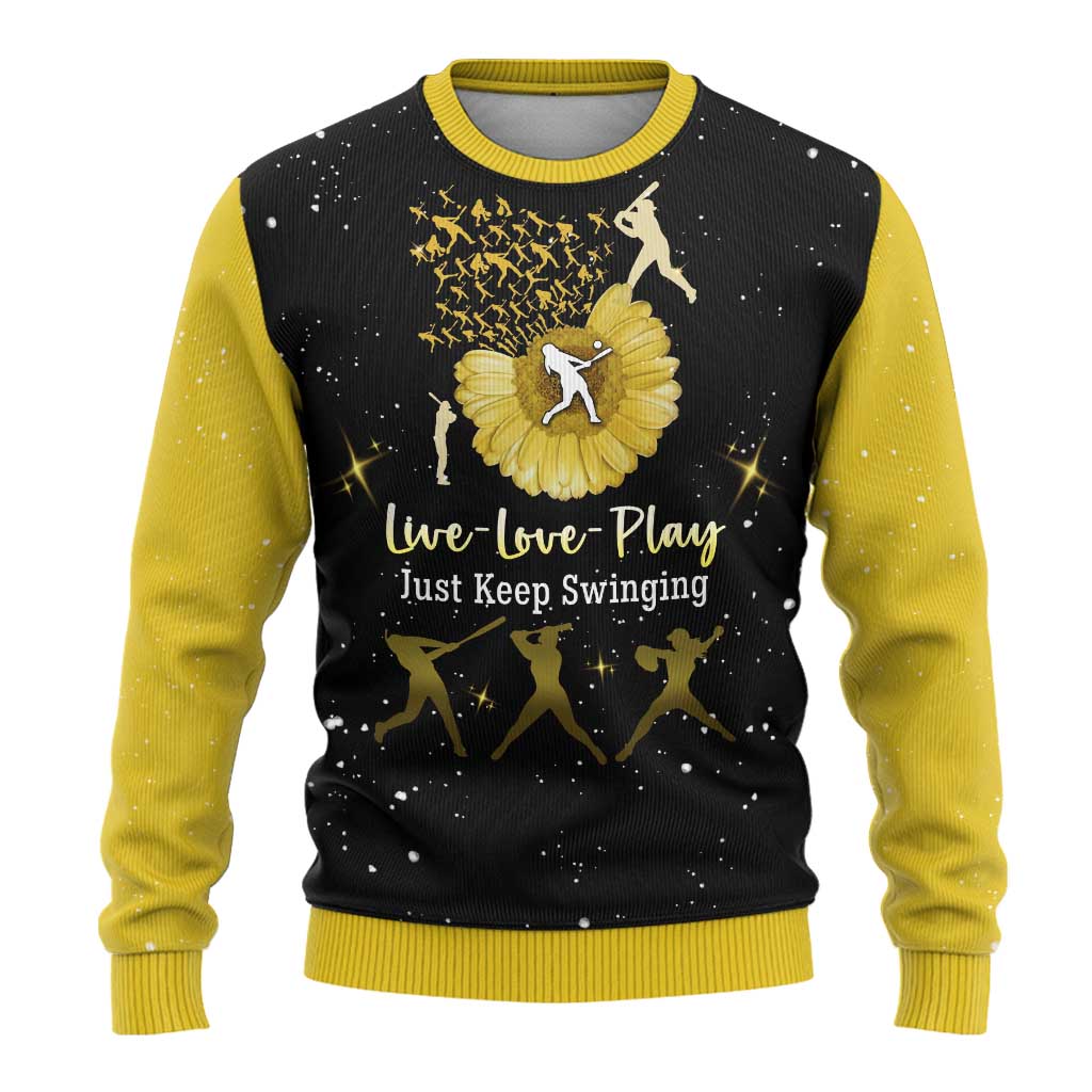 Softball Sunflower Yellow Black Christmas Ugly Christmas Sweater Xmas Holiday Patterns - Wonder Print Shop