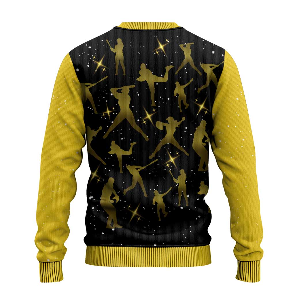 Softball Sunflower Yellow Black Christmas Ugly Christmas Sweater Xmas Holiday Patterns - Wonder Print Shop