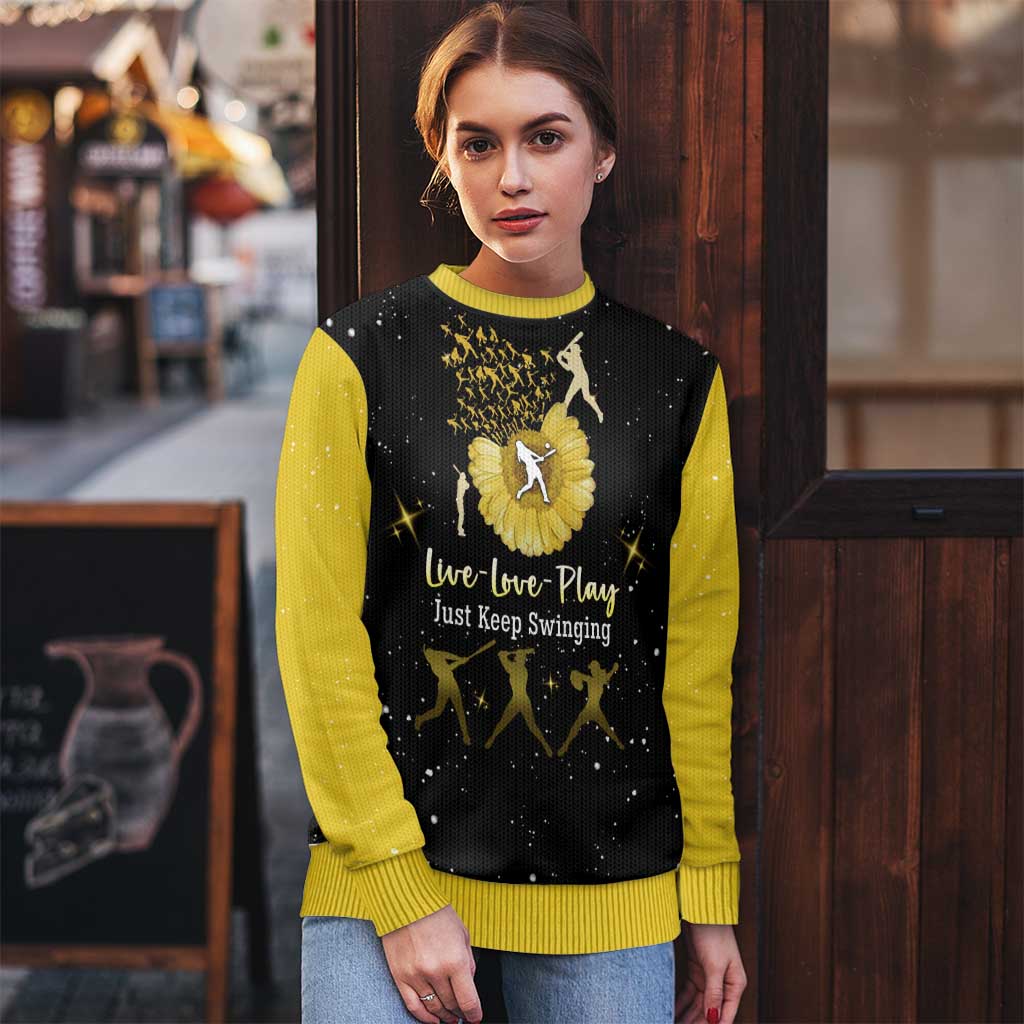 Softball Sunflower Yellow Black Christmas Ugly Christmas Sweater Xmas Holiday Patterns - Wonder Print Shop