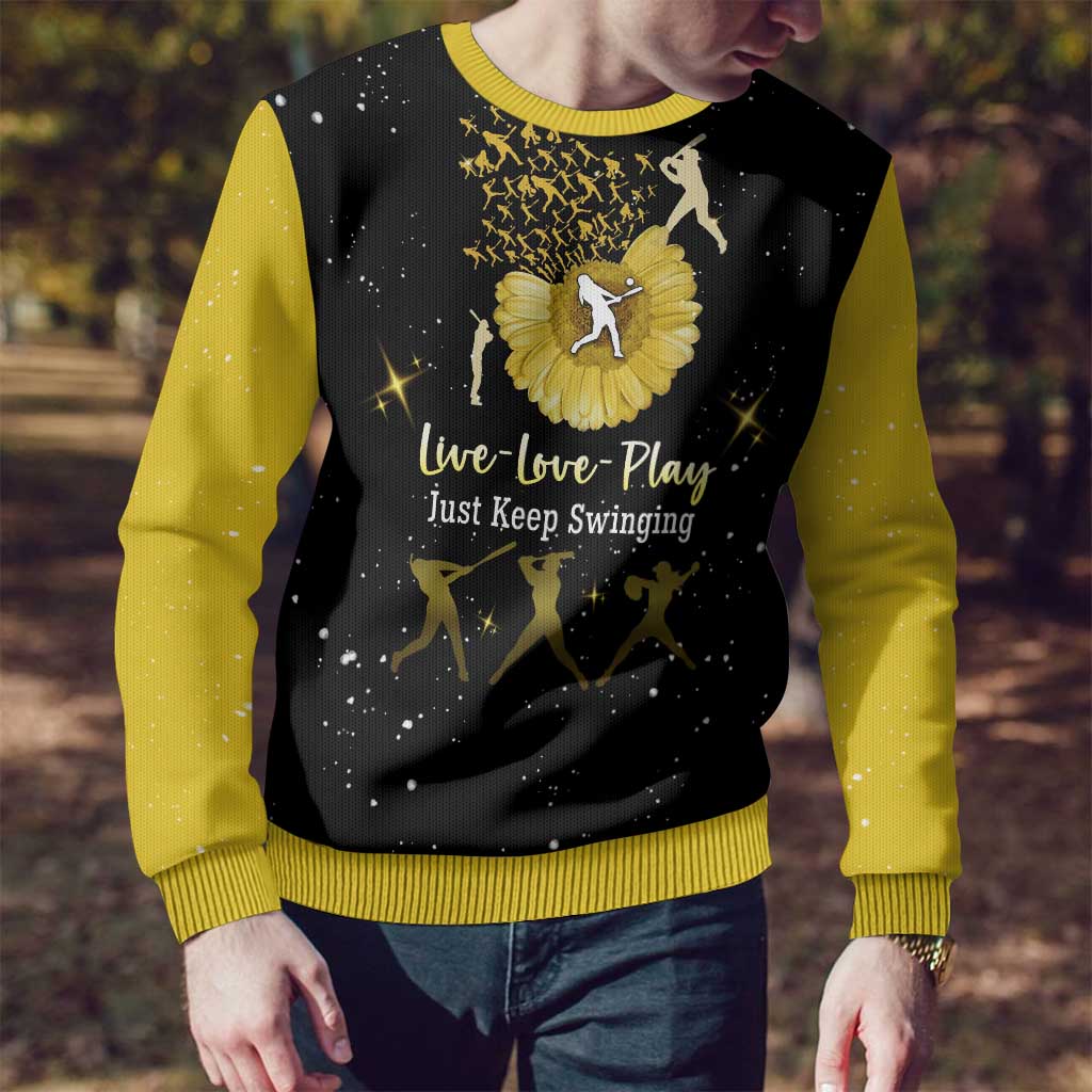 Softball Sunflower Yellow Black Christmas Ugly Christmas Sweater Xmas Holiday Patterns - Wonder Print Shop