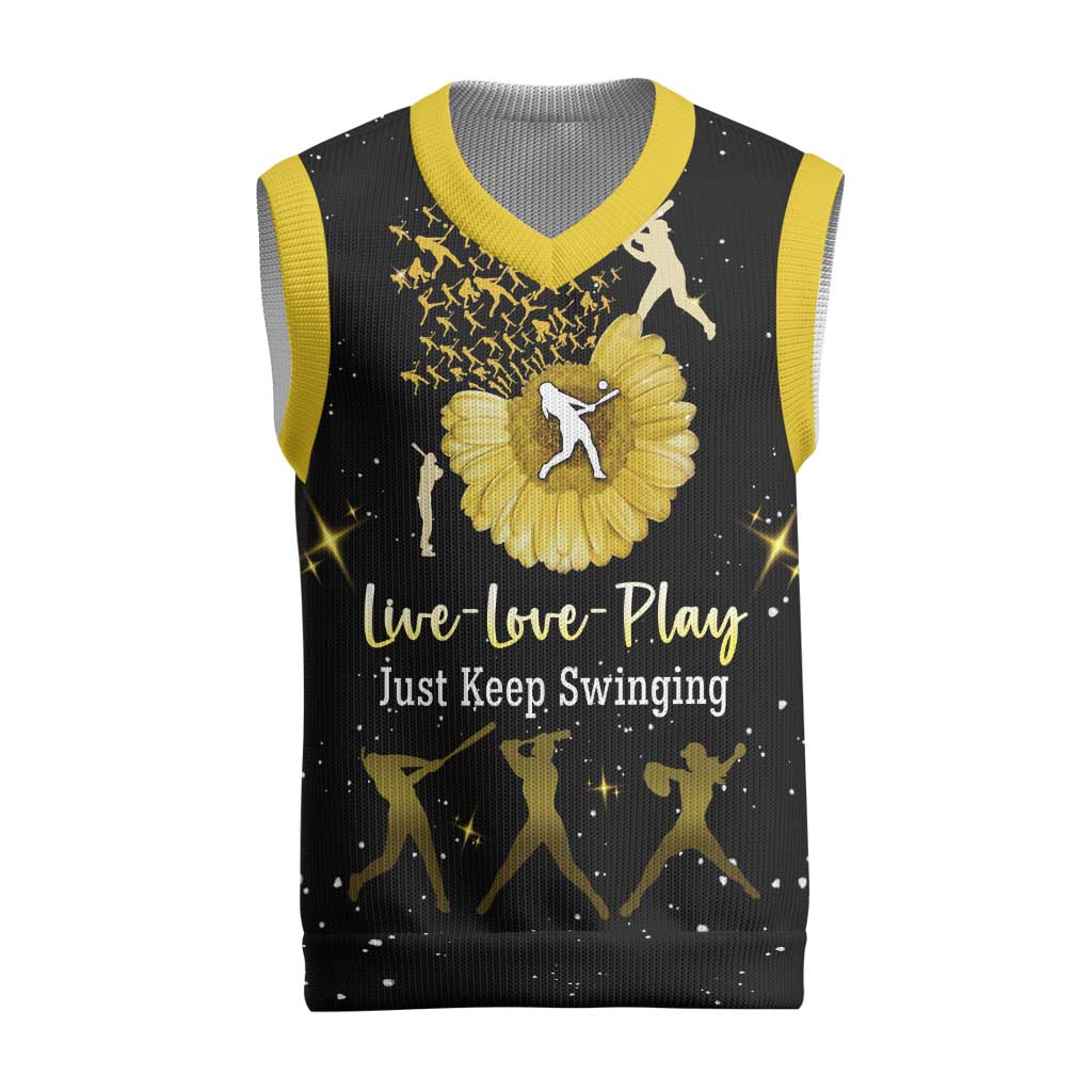 Softball Sunflower Yellow Black Christmas Knitted V-Neck Vest Xmas Holiday Patterns - Wonder Print Shop