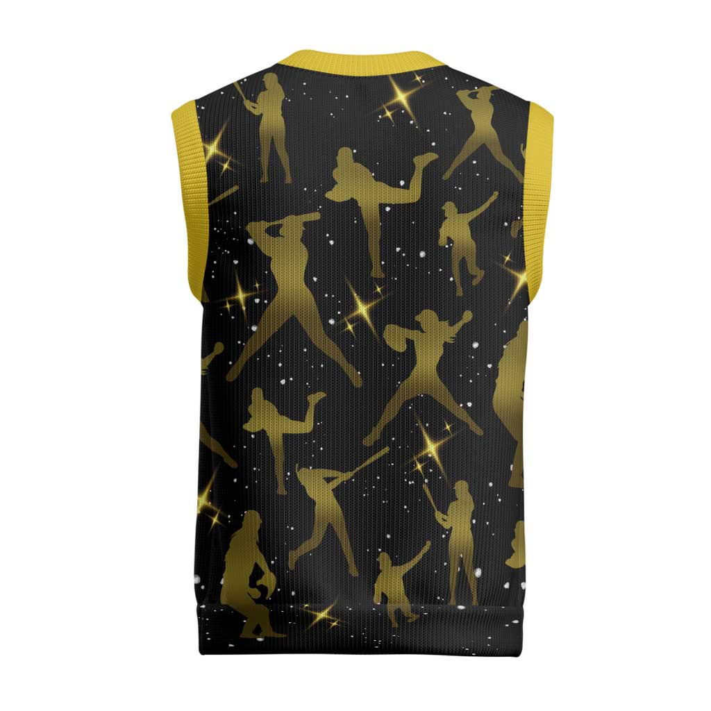 Softball Sunflower Yellow Black Christmas Knitted V-Neck Vest Xmas Holiday Patterns - Wonder Print Shop