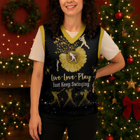 Softball Sunflower Yellow Black Christmas Knitted V-Neck Vest Xmas Holiday Patterns - Wonder Print Shop