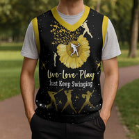 Softball Sunflower Yellow Black Christmas Knitted V-Neck Vest Xmas Holiday Patterns - Wonder Print Shop
