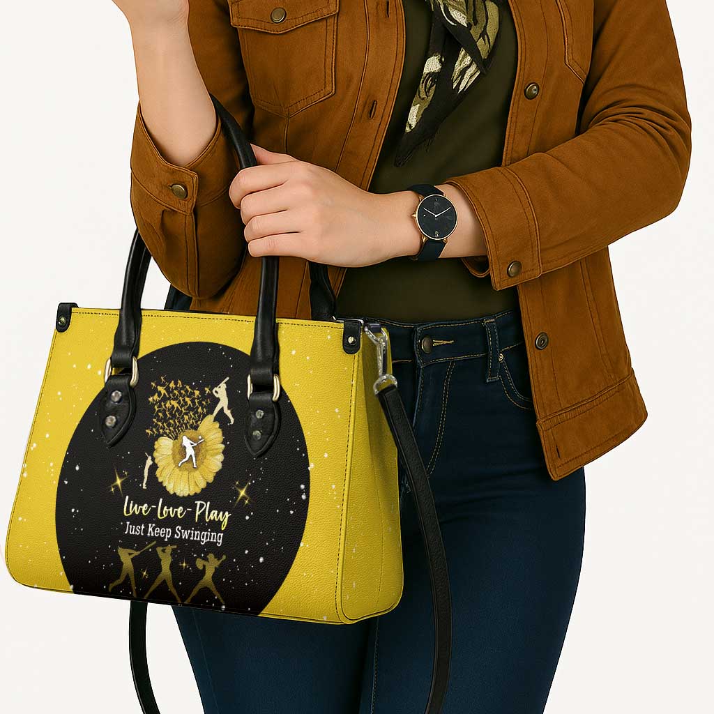 Softball Sunflower Yellow Black Christmas Leather Bag Xmas Holiday Patterns - Wonder Print Shop