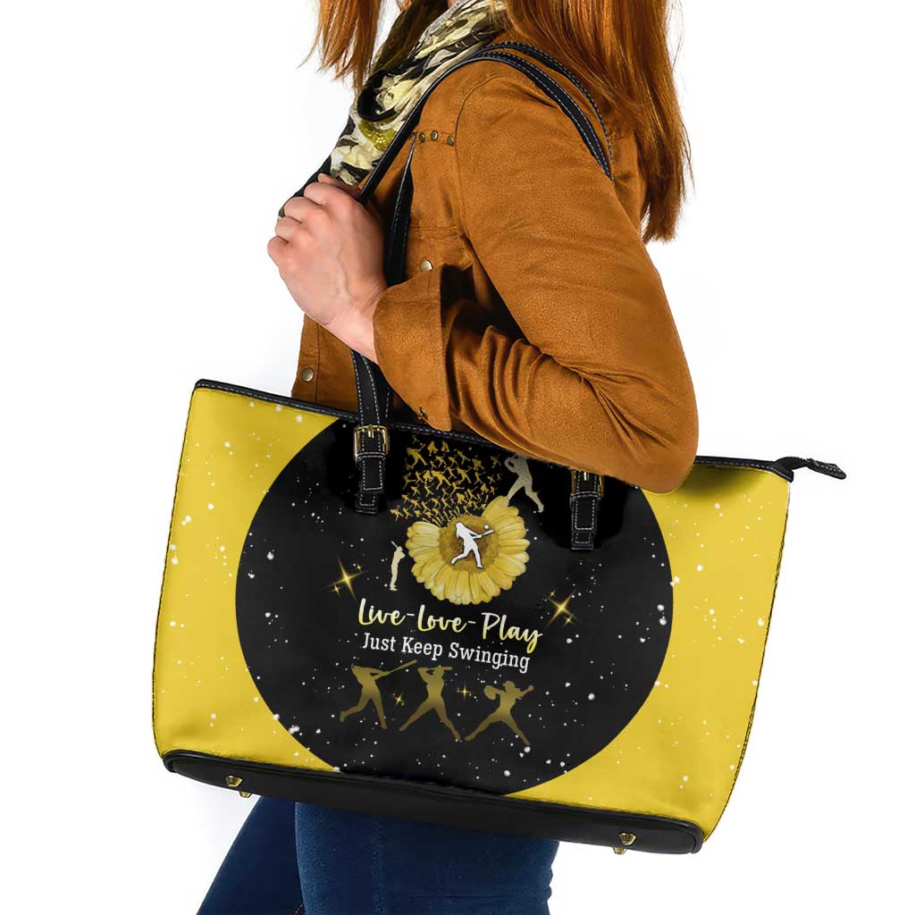 Softball Sunflower Yellow Black Christmas Leather Tote Bag Xmas Holiday Patterns - Wonder Print Shop