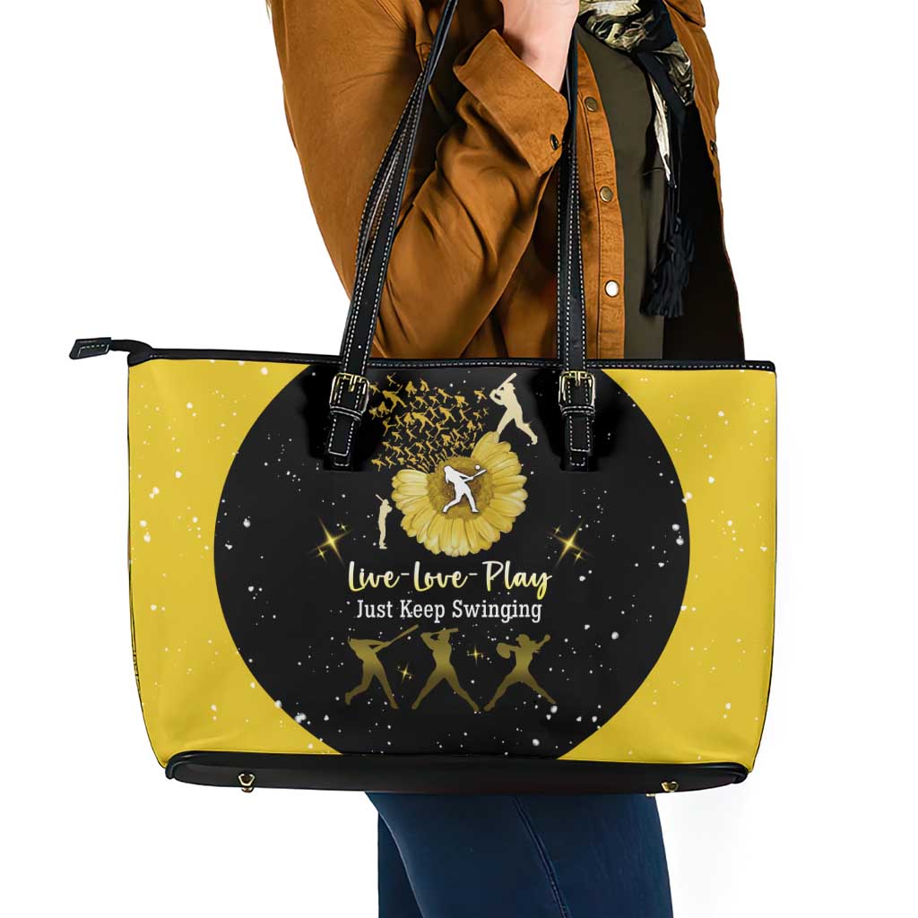 Softball Sunflower Yellow Black Christmas Leather Tote Bag Xmas Holiday Patterns - Wonder Print Shop
